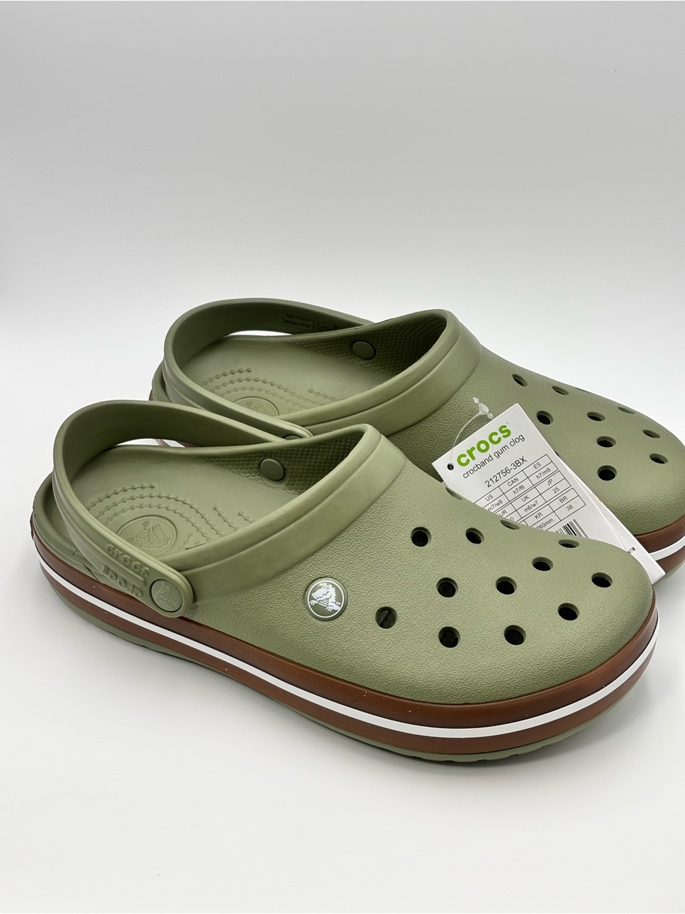 CROCS crocband gum clog Classic Clog in Olive Green with Brown Trim M7/ W9